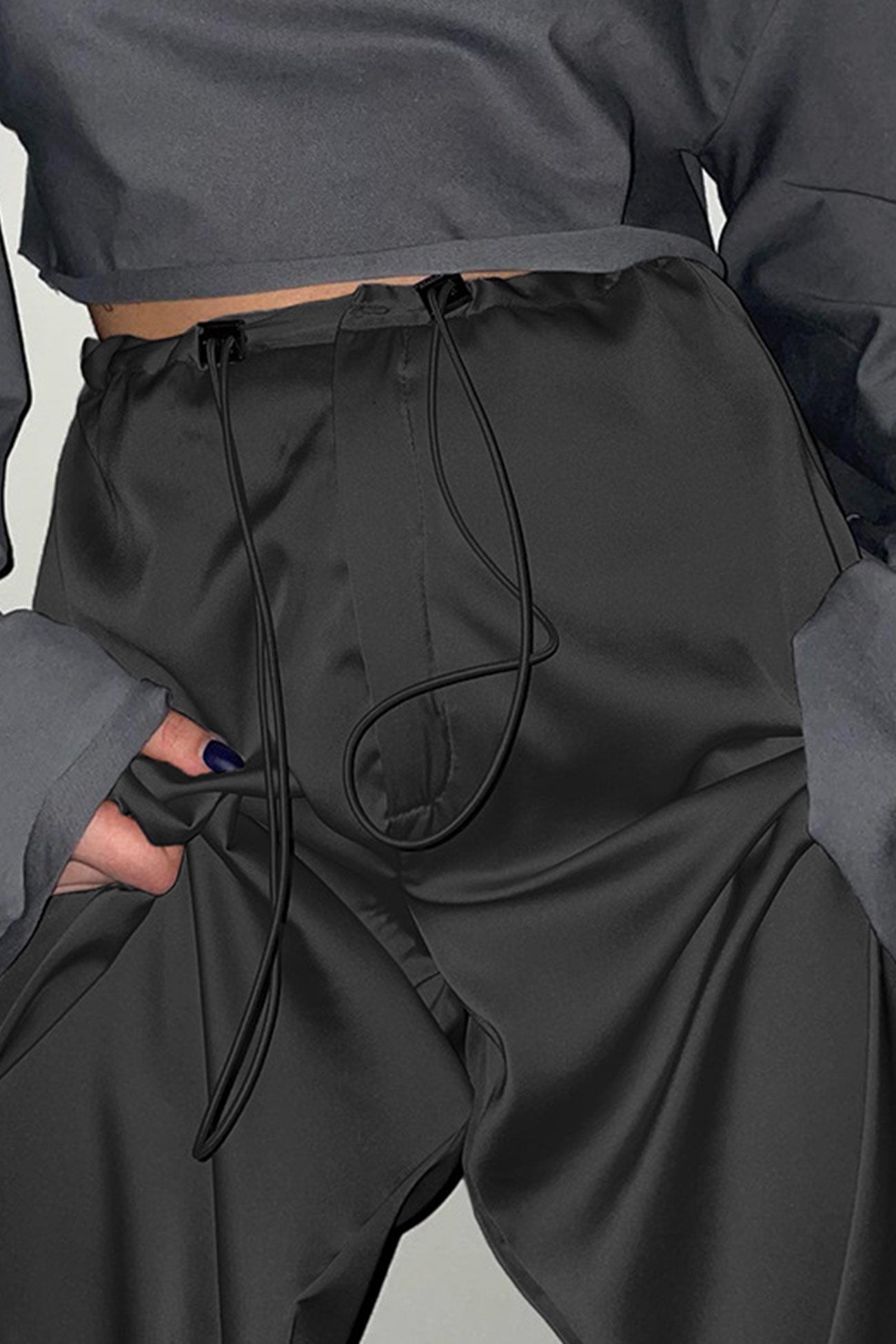 Satin Drawstring Low-waisted Long Pants