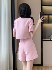 High Quality French Fashion Small Fragrant Two Piece Set For Women Summer Jacket Coat + Short Set Korean Sweet 2 Piece Pant Sets