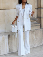 Women's Blazer And Pants Set 2023 Autumn New Fashion Solid Casual Suit Wide Leg Pants Elegant White Suits Fall Outfits 2023