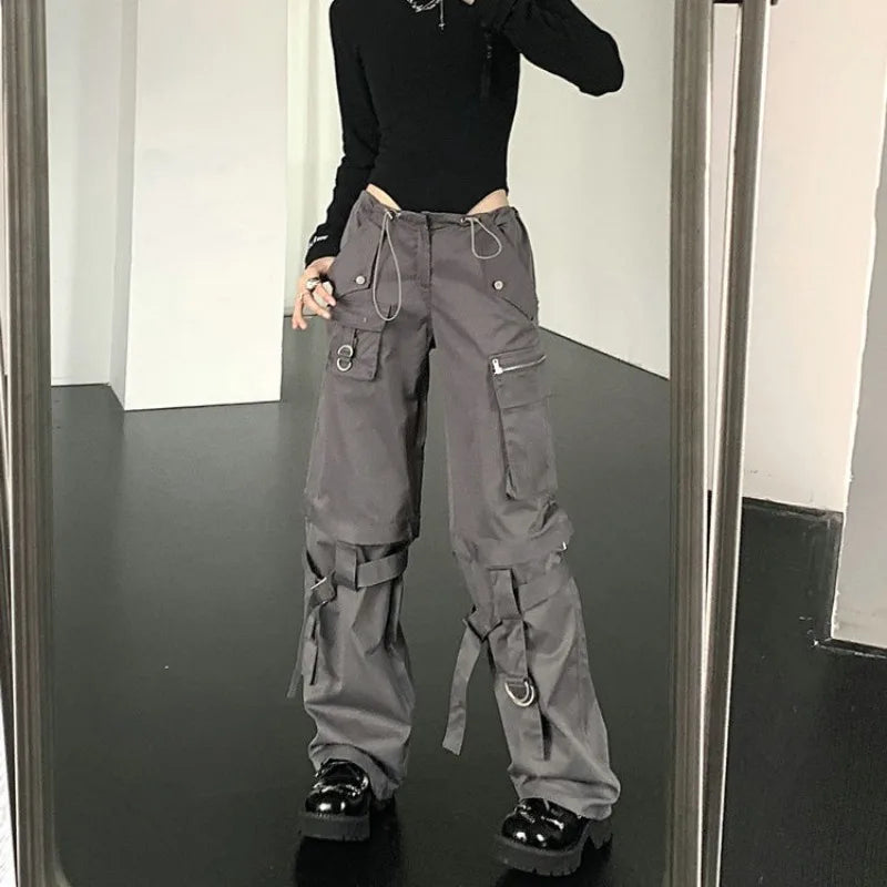 Y2k Gothic Punk Cargo Pants Women Gray Patchwork Streetwear Baddies Baggy Trousers Pocket Korean Fashion Techwear Hippie