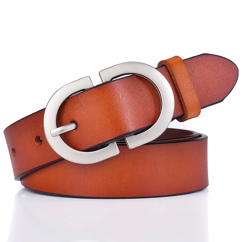 Luxury Designer Metal Needle Buckle High End Genuine Leather Women's New Gold Buckle Cowhide Belt Decoration Jeans Casual Pants