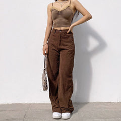 Rapcopter Brown Corduroy Pants Women Harajuku Cargo Pants Retro Trousers Autumn Winter Low Waisted Pant 90S Grunge Fairycore New