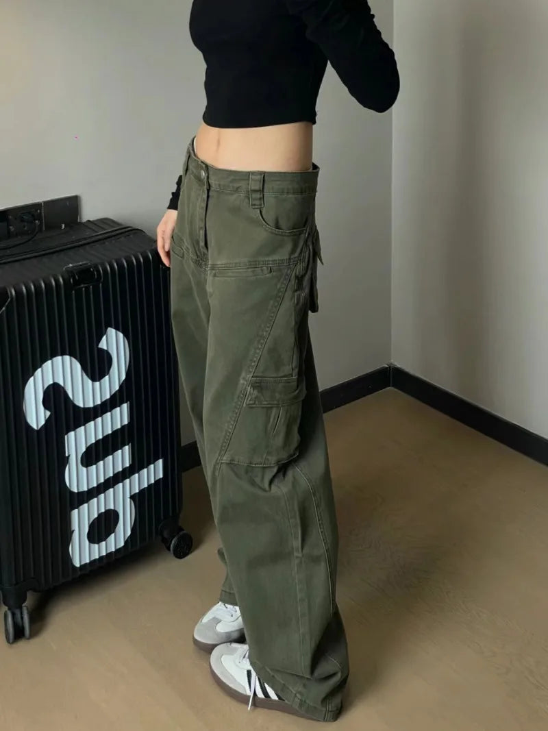 2024 New American Retro Pocket Overalls for Men and Women Street Straight Wide Leg Pants Harajuku Style Hip Hop Casual Trousers