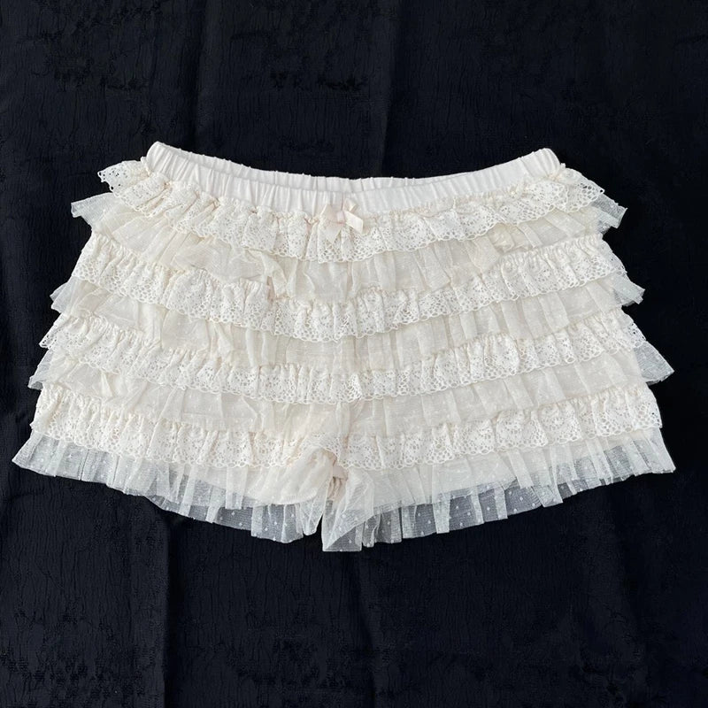 Fairy Preppy Cottage Vintage Y2K Shorts Pants Kawaii Lace Trim Bloomers Japanese Lolita Cute Multi-layers Frilly Pettipants