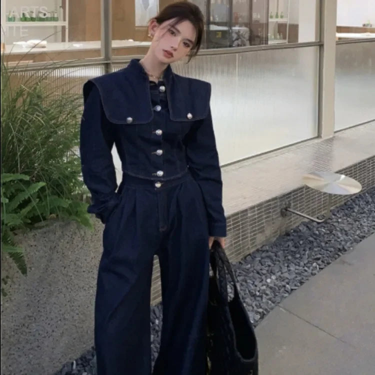 Korean Vintage Blue Denim Pants Mujer 2024 Autumn New High Waist Trousers Women Y2k E-Girl Loose Straight Wide Leg