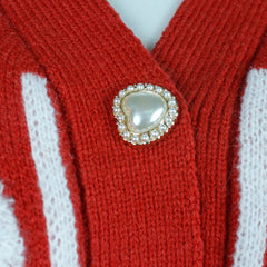 Daisy Flower Applique Red Cardigan