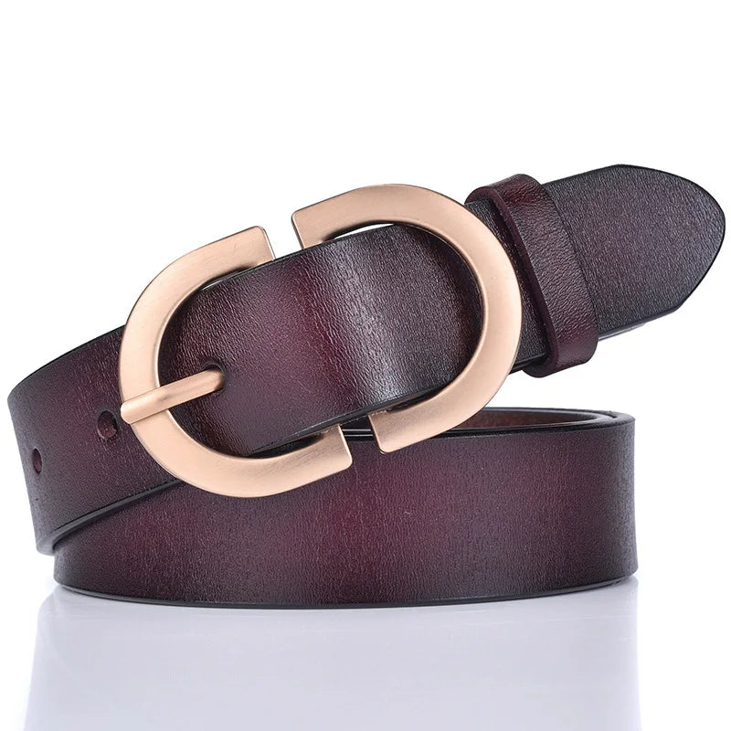 Luxury Designer Metal Needle Buckle High End Genuine Leather Women's New Gold Buckle Cowhide Belt Decoration Jeans Casual Pants