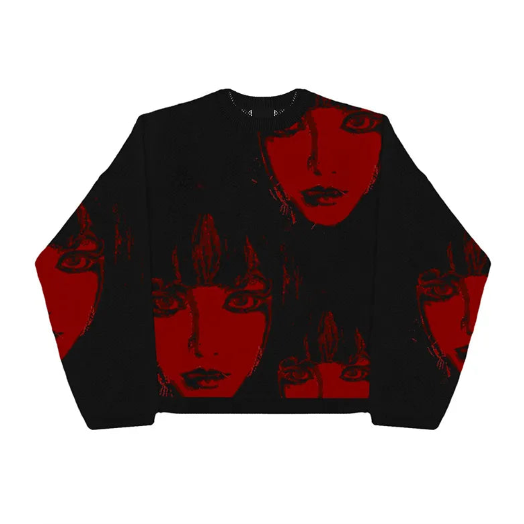 Scarlett Oversized Face Prints Harajuku Knit Sweater