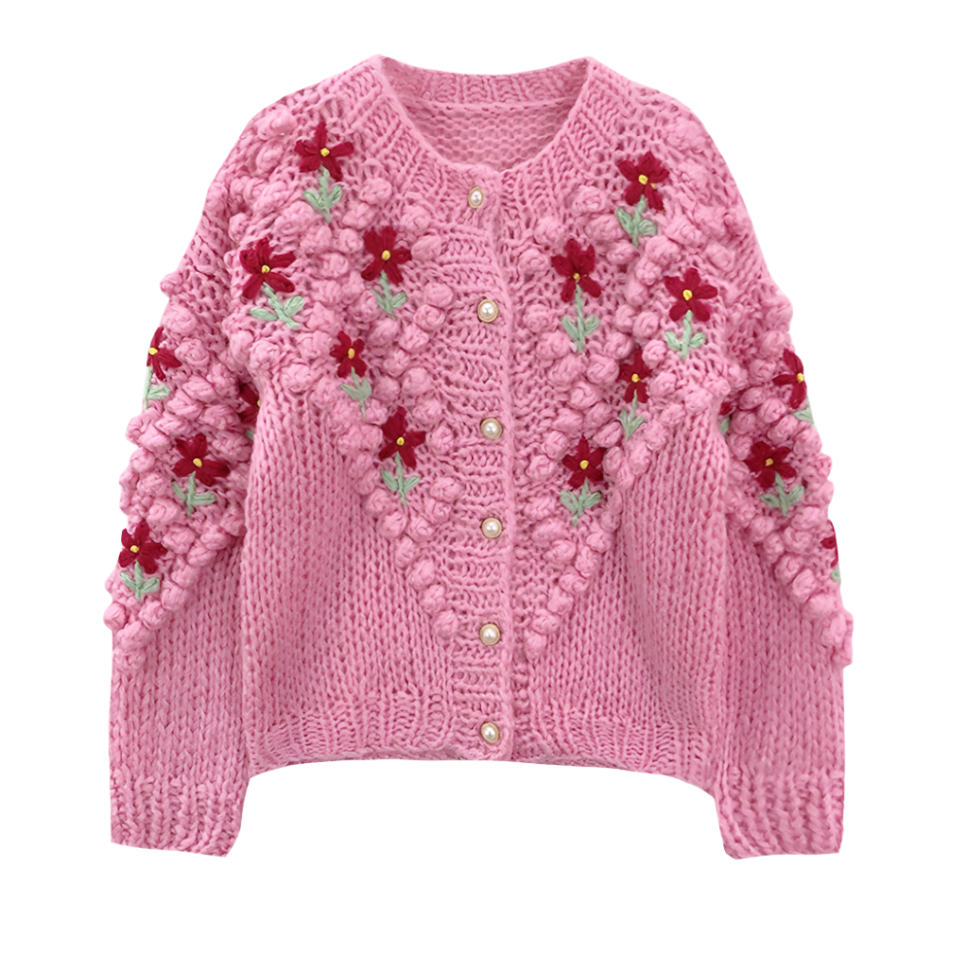 Pamela Flower Applique Chunky Knit Cardigans