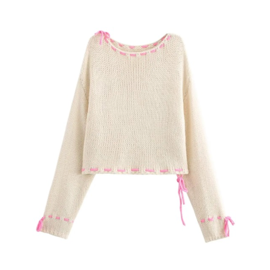 Lucy Pink Bow Trim Sweater