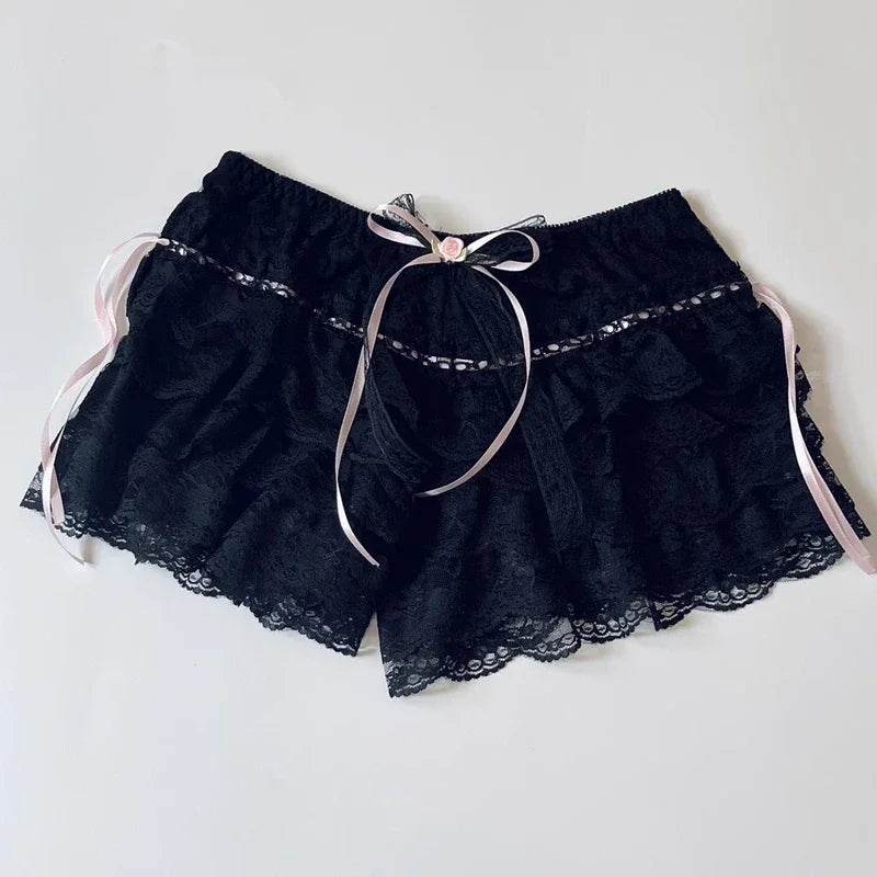 Fairy Preppy Cottage Vintage Y2K Shorts Pants Kawaii Lace Trim Bloomers Japanese Lolita Cute Multi-layers Frilly Pettipants