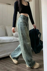 Y2K Baggy Casual Wide Leg Jeans Women Streetwear All-Match Washed Denim Trousers Female Vintage 90S High Waist Straight Pants