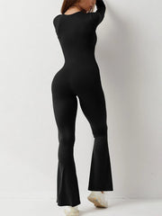 Barbotimer Women s Bodycon Jumpsuit Long Sleeve Square Neck Slim Fit Flared Pants Romper Fall Winter  Playsuit