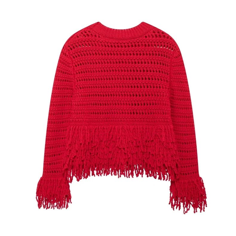 Nova Fringe Trim Red Sweater