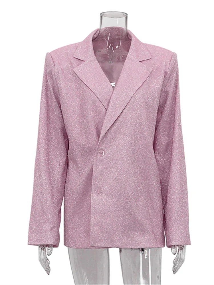 Party Sliver Glitter Three Piece Blazer Sets For Women Fashion Clubwear Sparkly Bra And Pants 2 Piece Mathcing Set New
