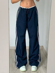 Low Waist Sports Sweatpants Streetwear Y2K Cargo Pants Harajuku Baggy Trousers Side Stripe Elastic Korean fashion 2024