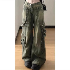 Y2K Gothic Cargo Jeans for Women Grunge Streetwear Baddies Baggy Denim Pants Punk Vintage Korean Fashion Trousers Gyaru