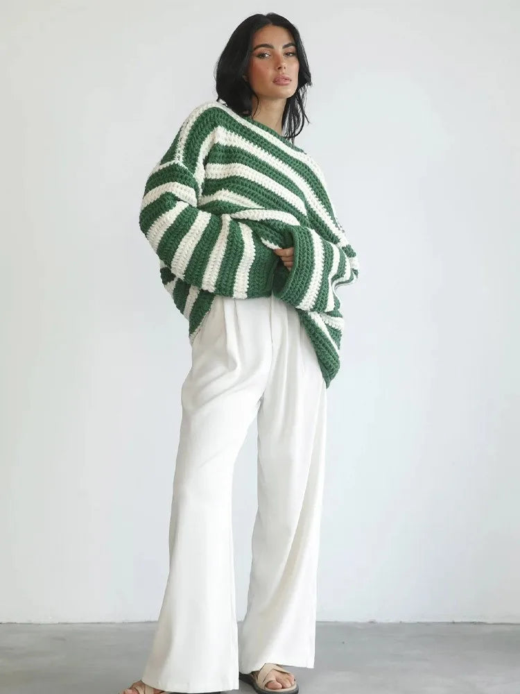 Anneli Striped Knit Oversized Sweater