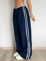 Low Waist Sports Sweatpants Streetwear Y2K Cargo Pants Harajuku Baggy Trousers Side Stripe Elastic Korean fashion 2024