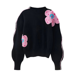 Reese Flower Applique Puff Sleeve Sweater