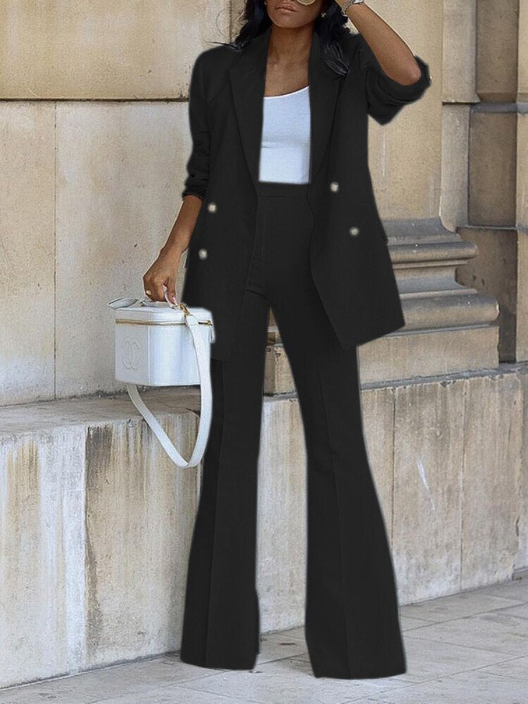 Women's Blazer And Pants Set 2023 Autumn New Fashion Solid Casual Suit Wide Leg Pants Elegant White Suits Fall Outfits 2023