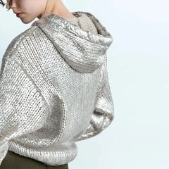 Zilda Silver Metallic Hoodie Sweater