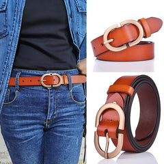 Luxury Designer Metal Needle Buckle High End Genuine Leather Women's New Gold Buckle Cowhide Belt Decoration Jeans Casual Pants