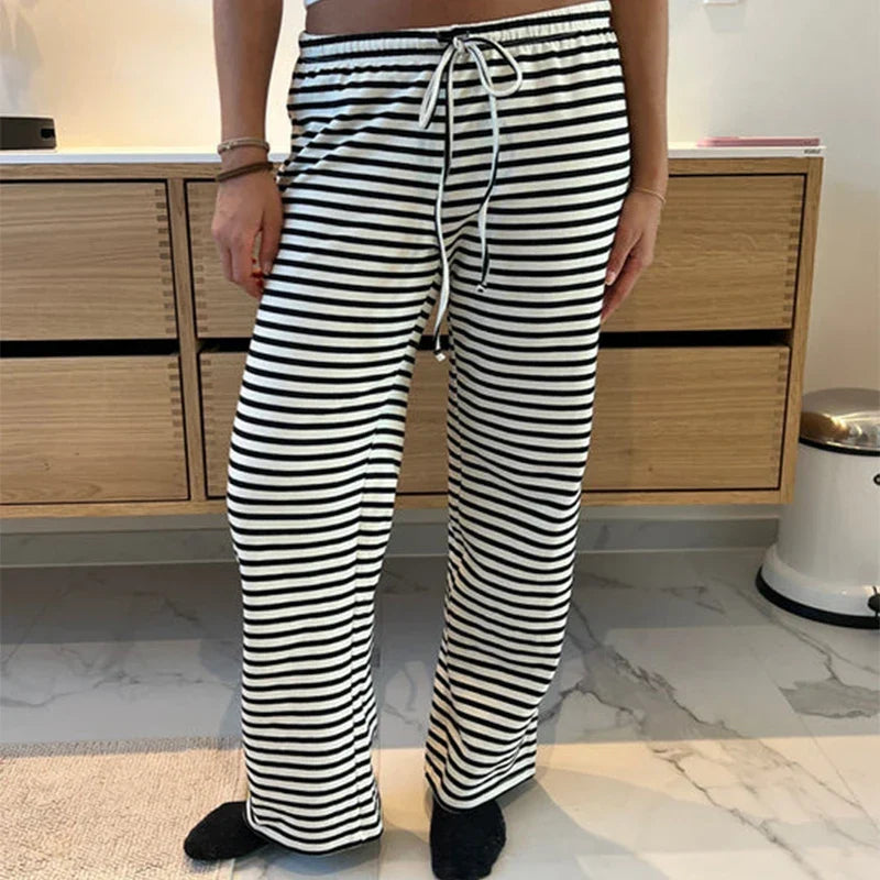 Spring Summer Sweatpants Bottoms Comfy Loungewear Women Casual Loose Pants Vintage Stripe Drawstring Elastic Waist Trousers