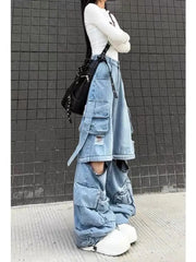 Heavy Duty Multi-pocket High Waist Cargo Pants Women American Retro Fashion Baggy Jeans Women Harajuku Hip-hop Wide-leg Jeans