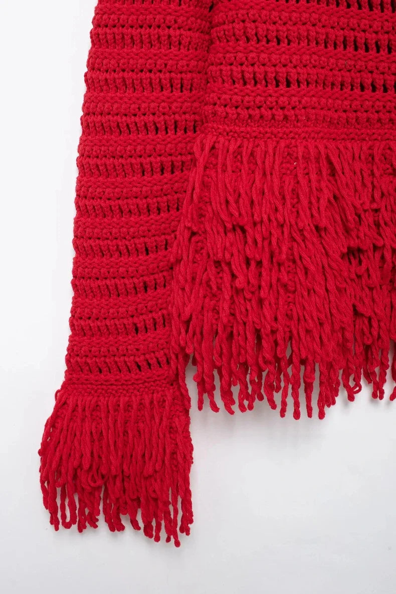 Nova Fringe Trim Red Sweater