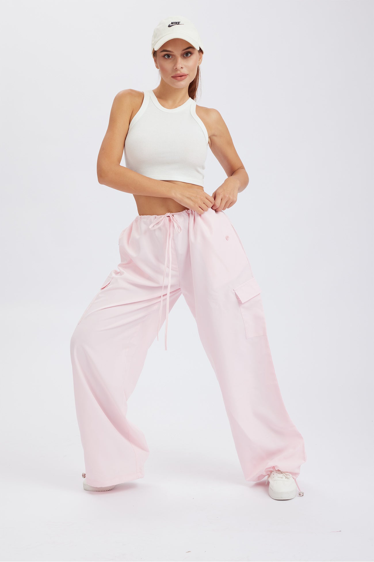 Solid Color High Waist Cargo Pants