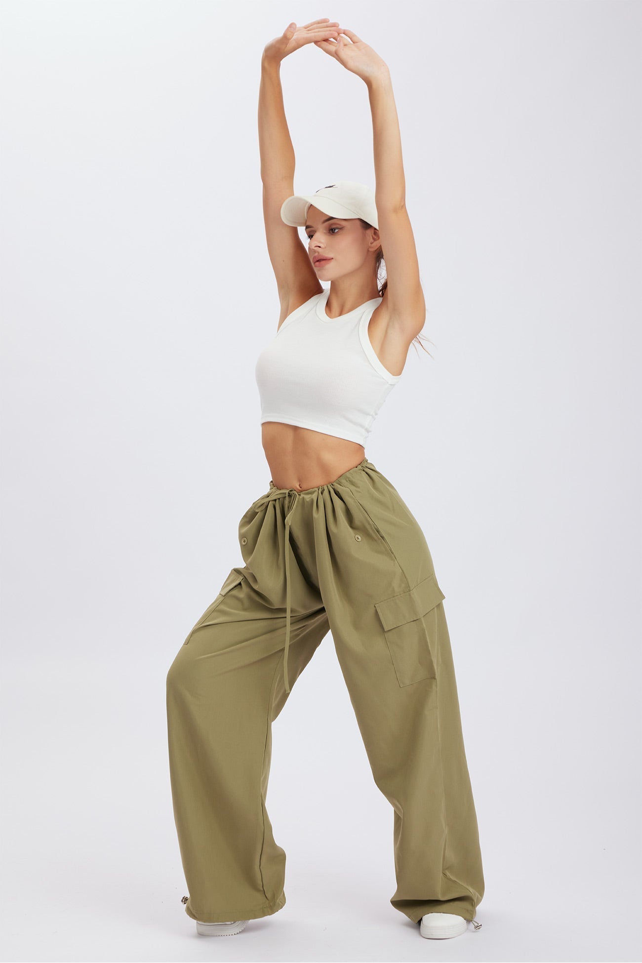 Solid Color High Waist Cargo Pants