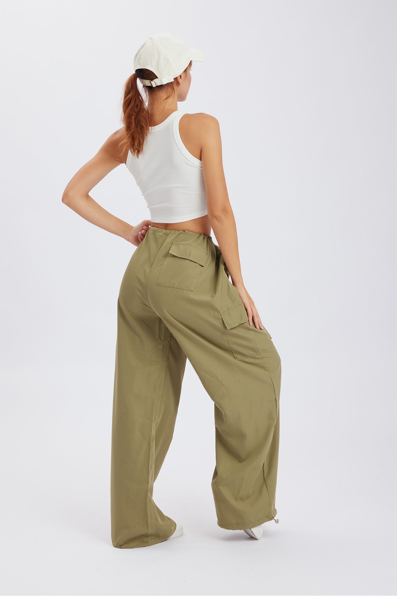 Solid Color High Waist Cargo Pants