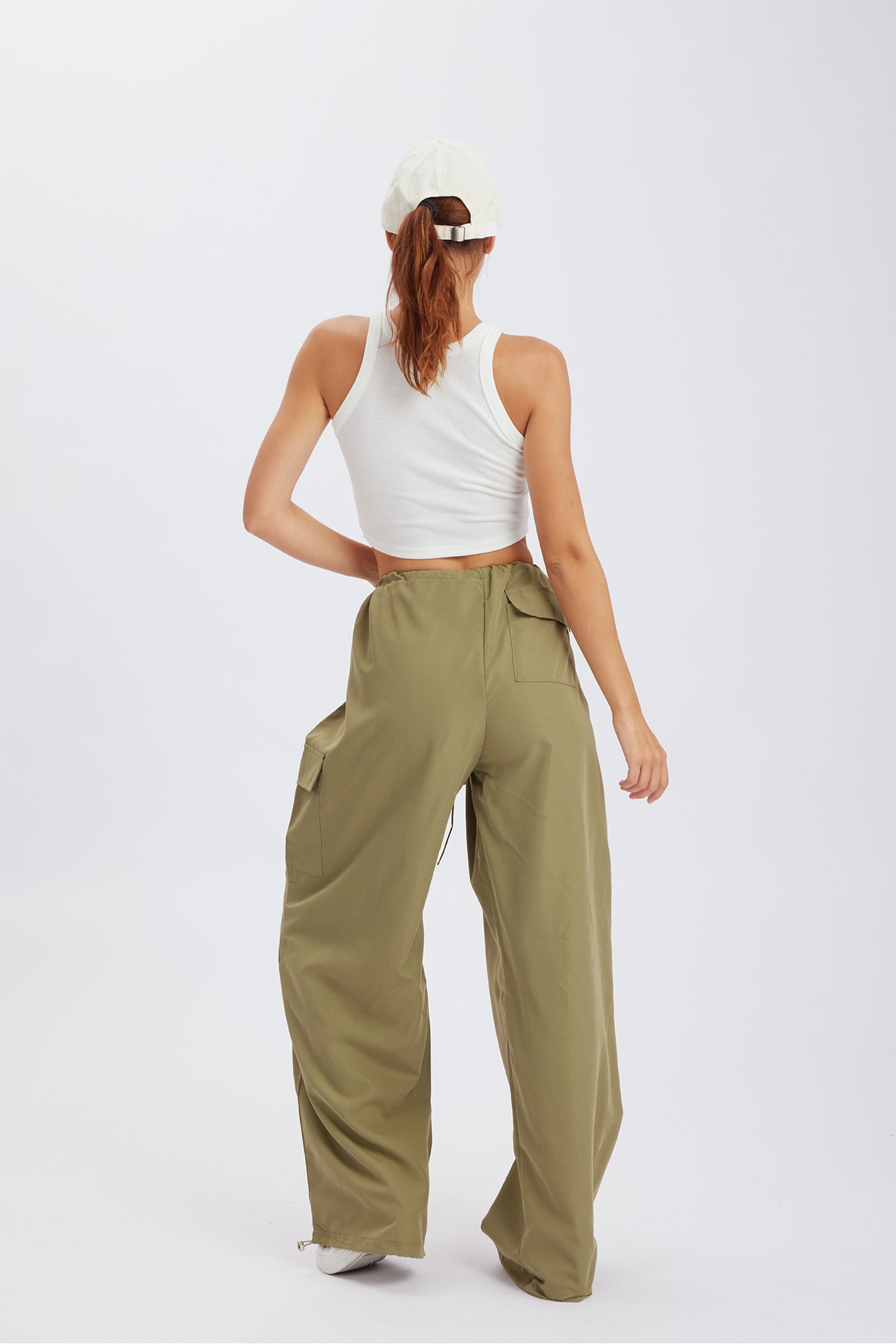 Solid Color High Waist Cargo Pants