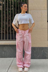 Solid Color High Waist Cargo Pants