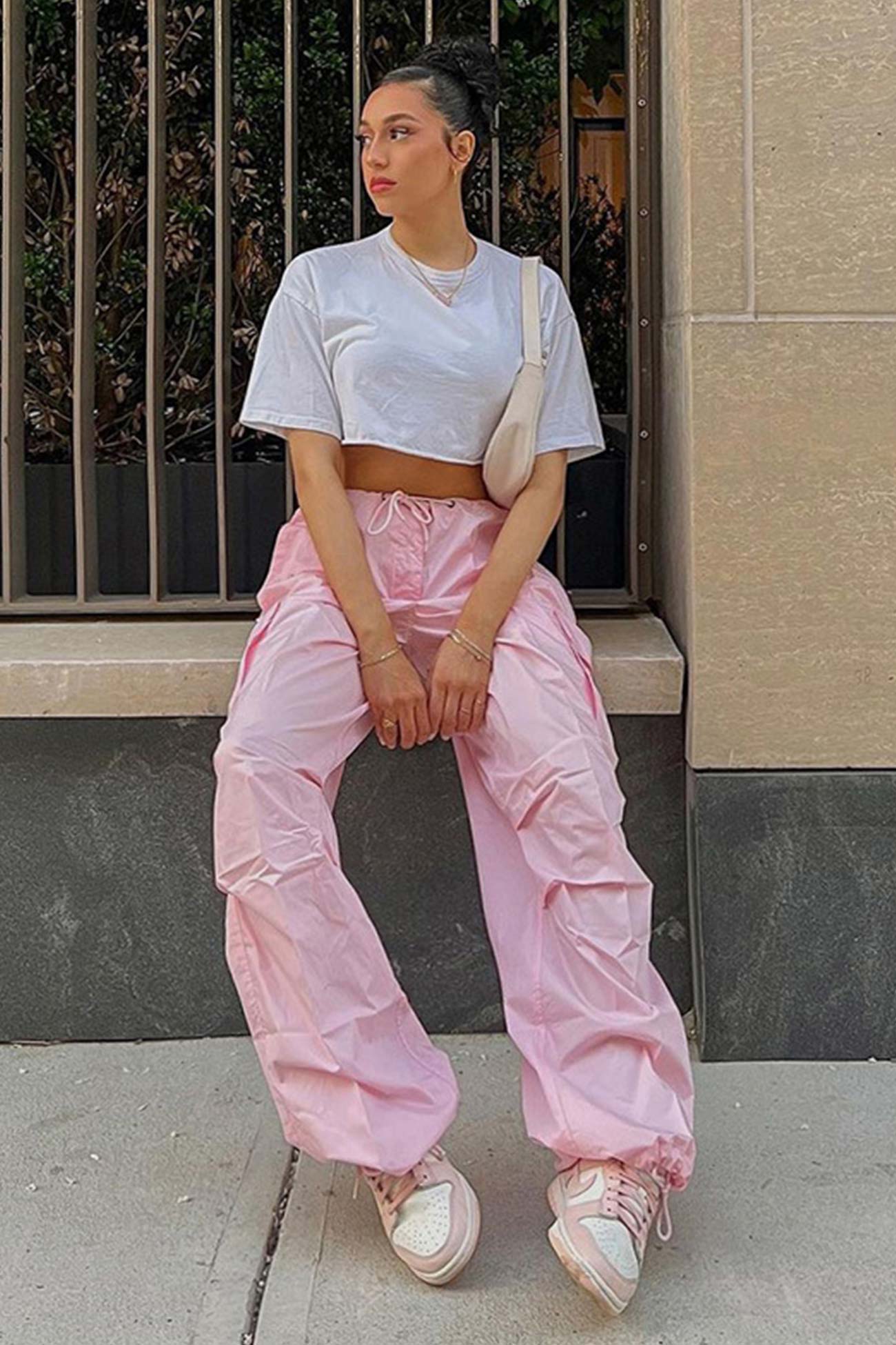 Solid Color High Waist Cargo Pants