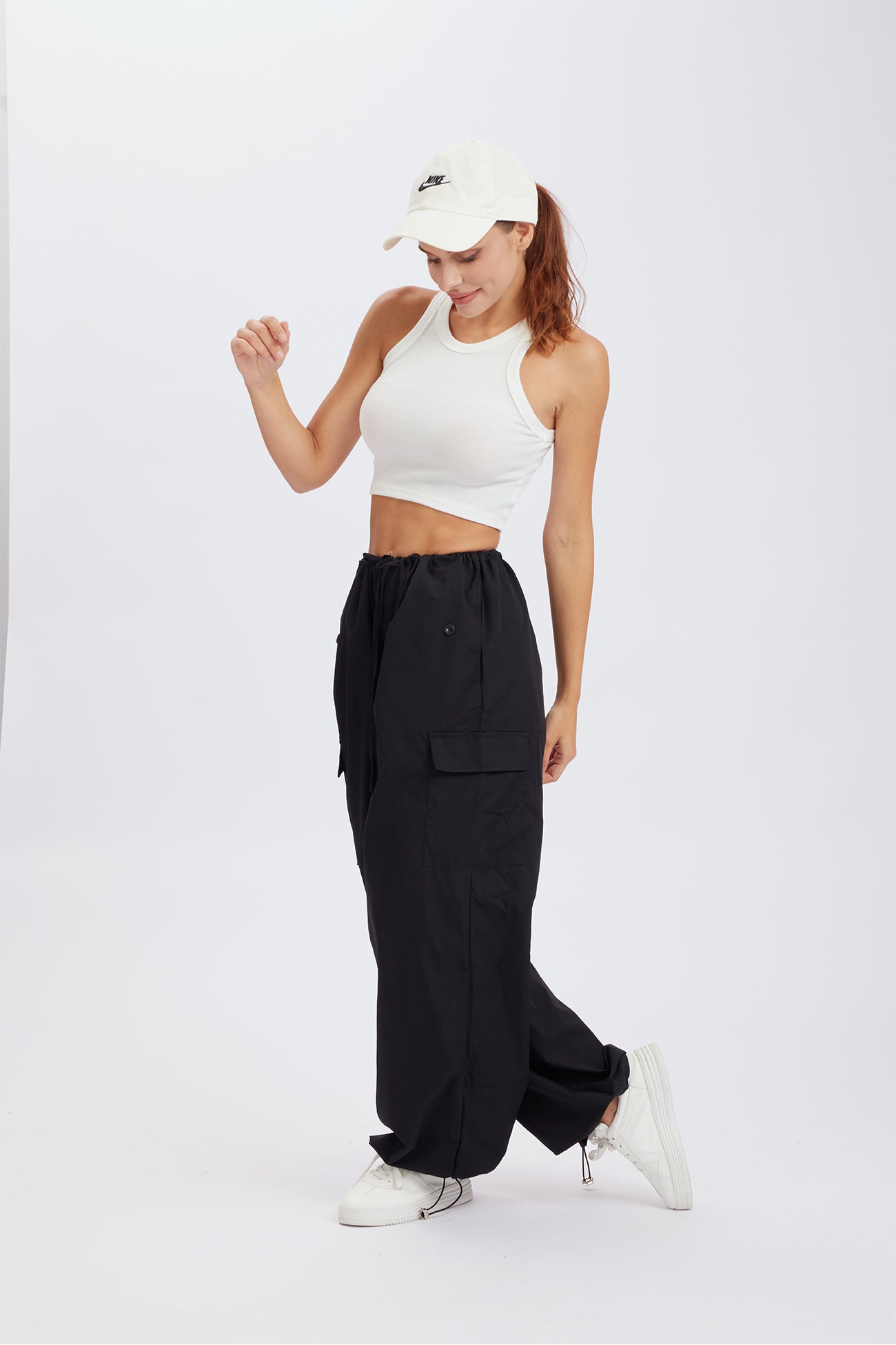 Solid Color High Waist Cargo Pants