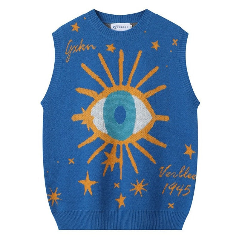 Van Big Eyes Printed Intarsia Sweater Vest