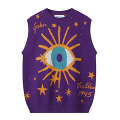 Van Big Eyes Printed Intarsia Sweater Vest