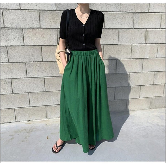 Women's Culottes Wide Leg Linen Pants Pants Trousers Swing Faux Linen Light Gray 4 Black Mid Waist Streetwear Chino Casual Daily Pocket Ankle-Length Soft Plain One-Size