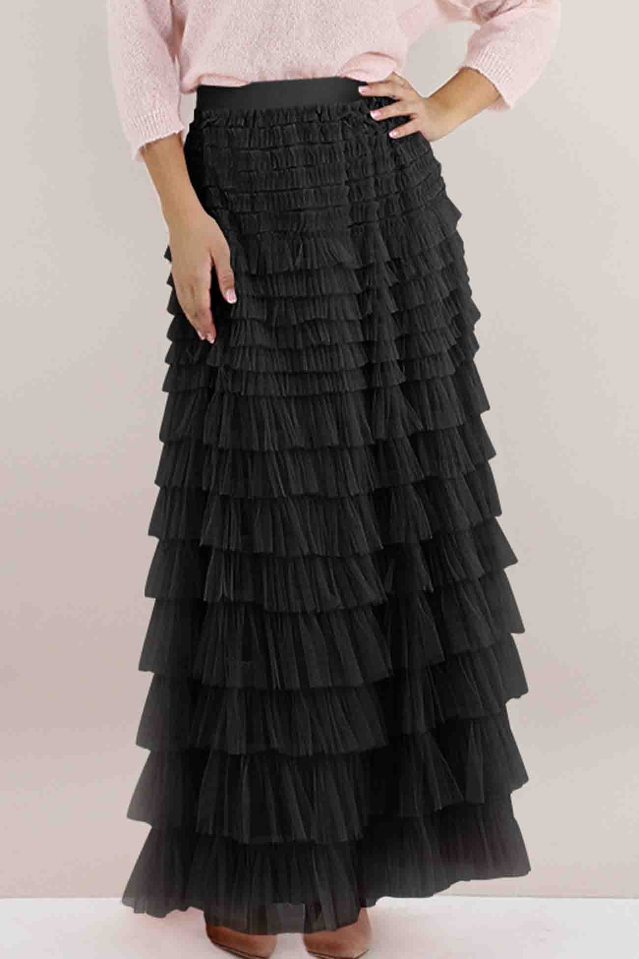 Mesh A-line Tiered Skirt