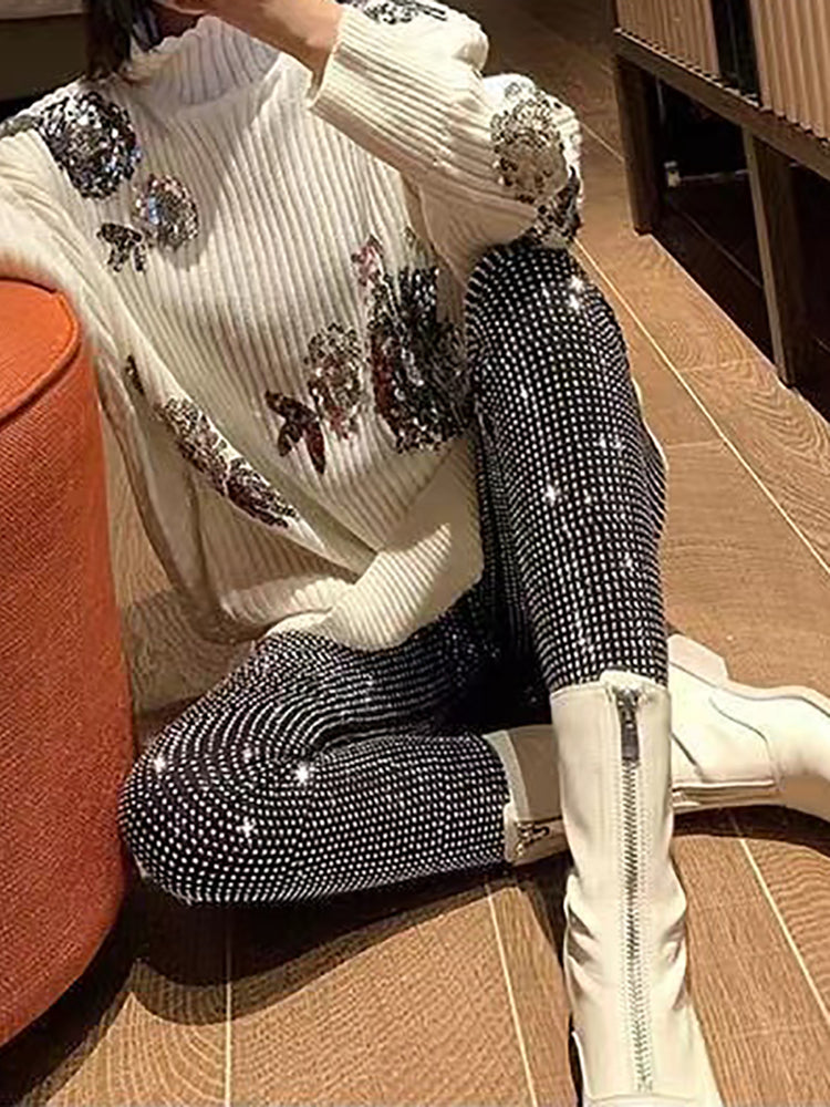 Sparkly Crystal Pants Women Leggings Autumn Winter High Waist Elastic Bodycon Long Penci Pant Streetwear Y2K Pants TightsChristmas Gifts