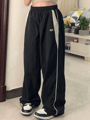 Ifomat Contrast Piping Black Baggy Sweatpants