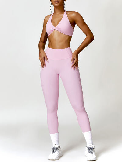 Twisted Halter Neck Bra and High Waist Leggings Active Set