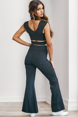 Ruched Cutout Tank and Slit Pants Set