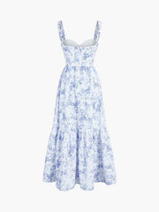 Blue Vintage Floral Zippered Dress