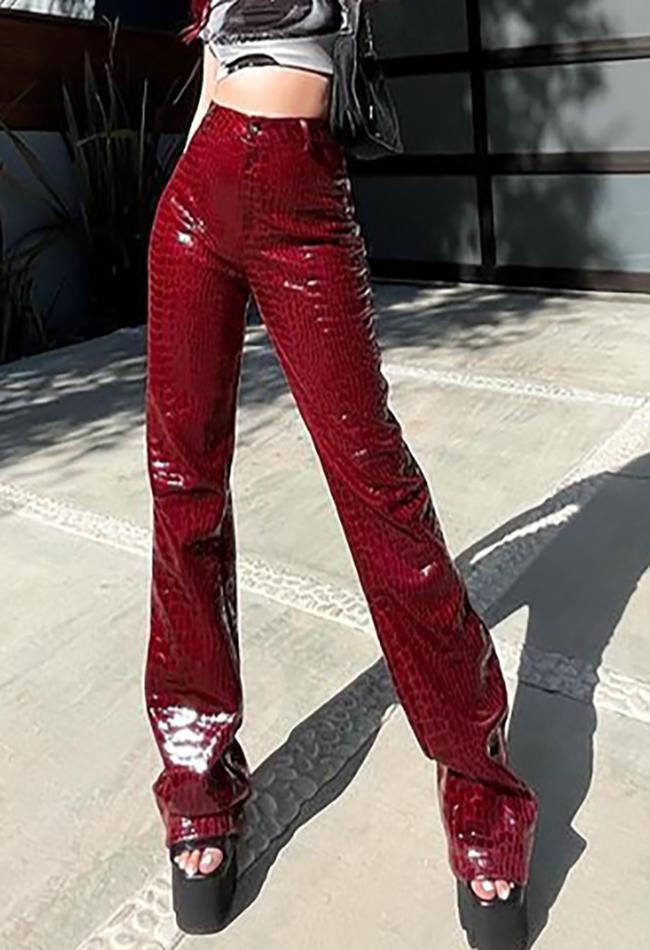 Flare Leg Pu Leather Pants