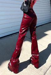 Flare Leg Pu Leather Pants