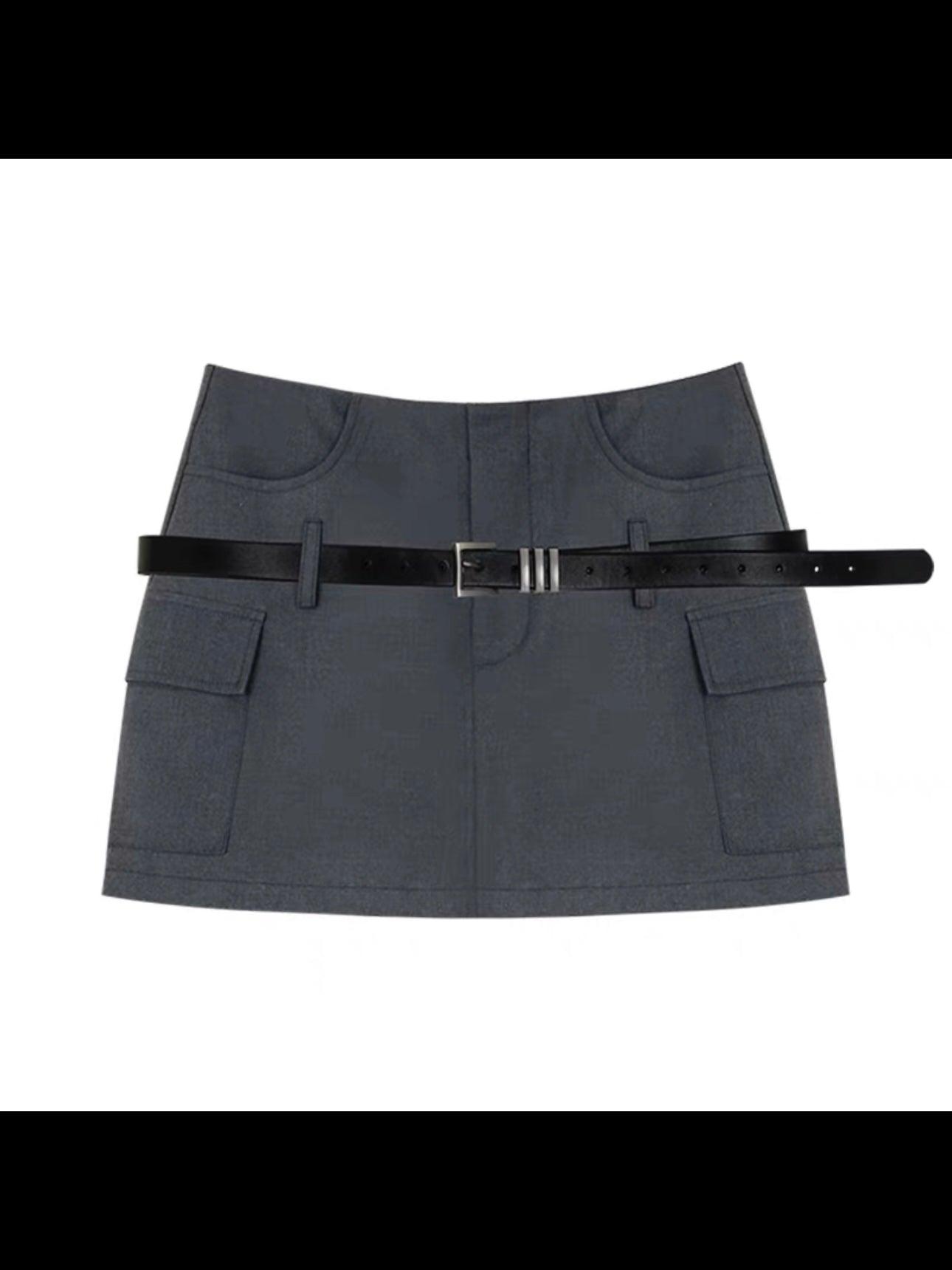 2024 New Fashion Elegant Grey Belt Safety Pants Wrap Short Skirt