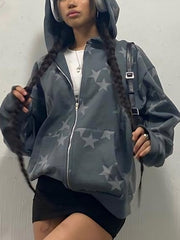 Oversized Grey Star Hoodie with Zipper